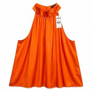 Express Orange Halter Tank Top NWT Size Large Flowy Blouse Summer Bright